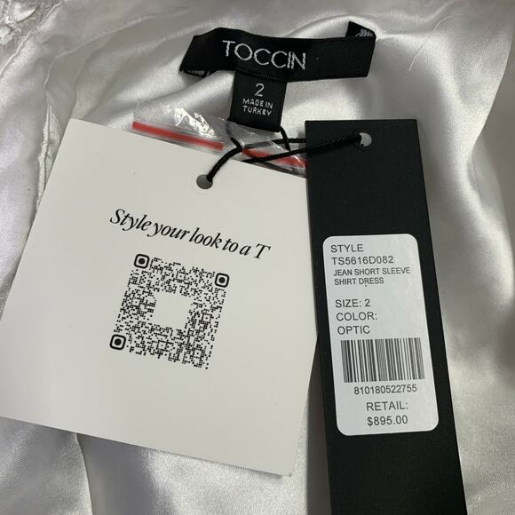 TOCCIN(NY) Size 2 Ivory Polyester Lace A-Line Belted Shirt Dress - Picture 5 of 6